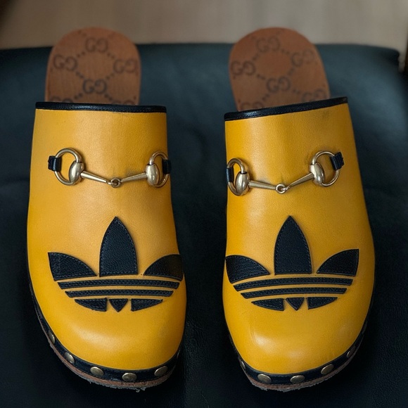 Gucci + Adidas RARE yellow and black horsebit wooden clogs SZ 39 🤌🔥⭐️⚡️👩‍🎤 - Picture 9 of 16